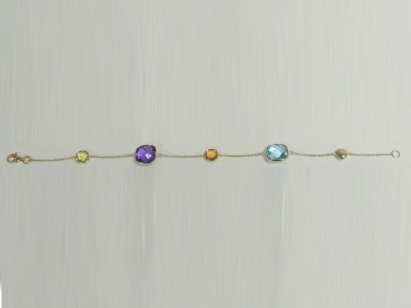 9ct Yellow Gold Stone Set Bracelet, Lemon Quartz, Amethyst, Citrine & Blue Topaz