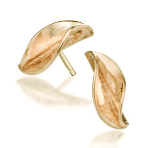 Handmade 9ct Yellow Gold Leaf Stud Earrings