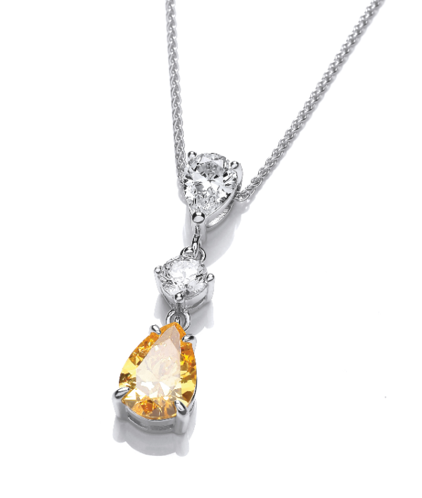 Yellow & White CZ Drop Pendant with Chain