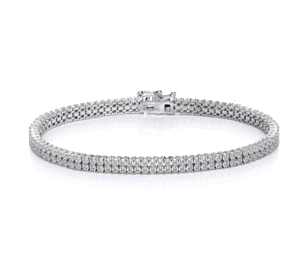 Silver CZ Double Row Line Bracelet