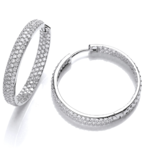 Silver CZ Set Hoop Earrings