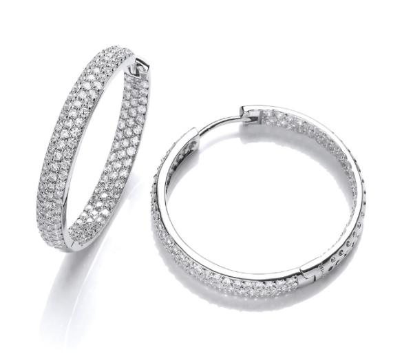 Silver CZ Set Hoop Earrings