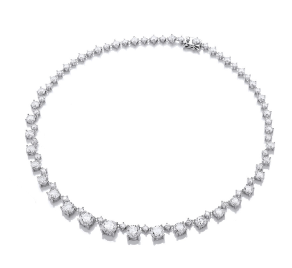Silver and Cubic Zirconia Graduated Round Necklace