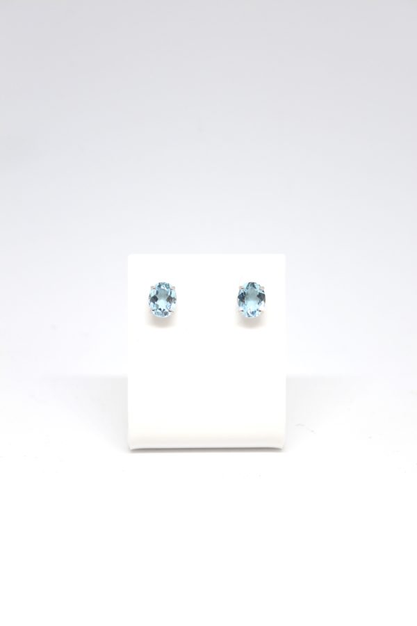 9ct White Gold Oval Blue Topaz Earring Studs