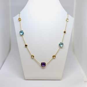 9ct Yellow Gold Multi Stone Gem Set Necklet