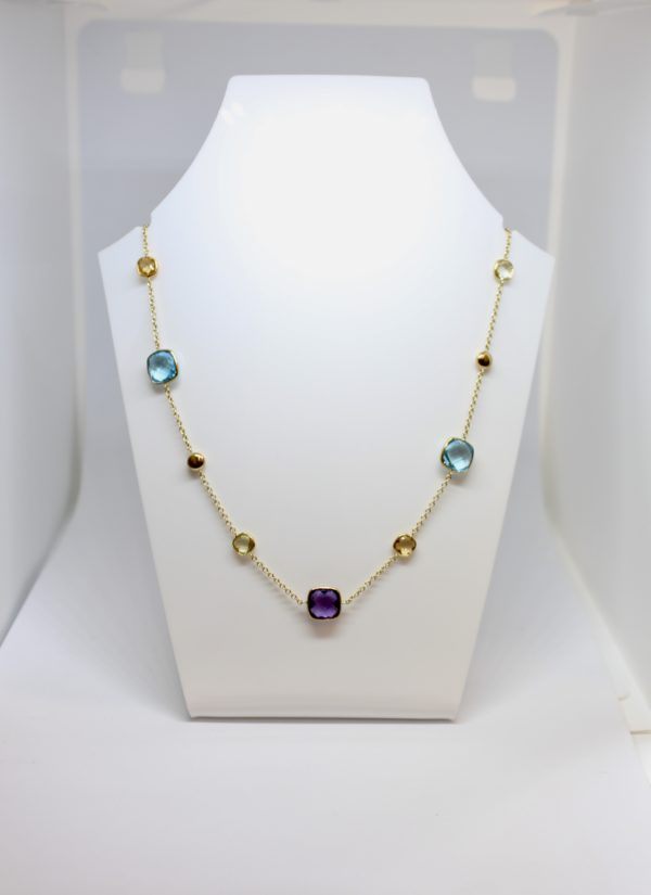 9ct Yellow Gold Multi Stone Gem Set Necklet