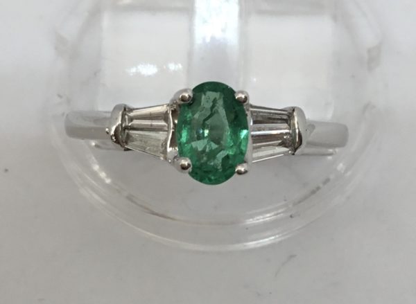 18ct Emerald & Diamond Tapered Baguette Ring