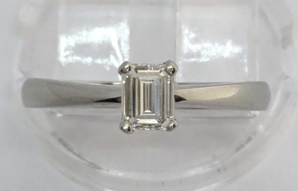Platinum Diamond Solitaire Emerald Cut Ring 0.28ct