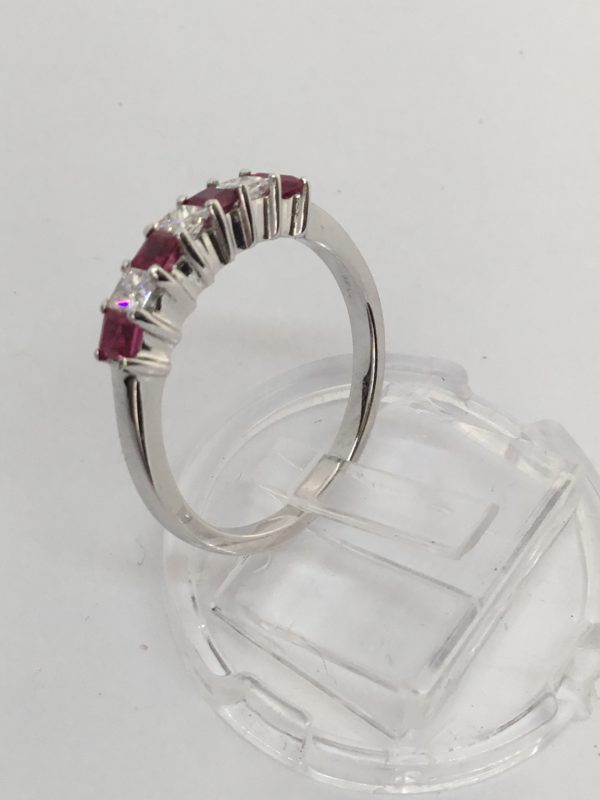 18ct Ruby & Diamond 7 Stone Princess Cut Eternity Style Ring - Image 5