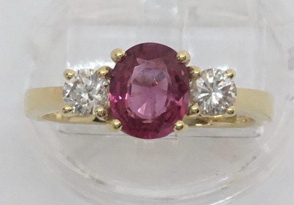 18ct Fine Ruby & Diamond 3 Stone Ring