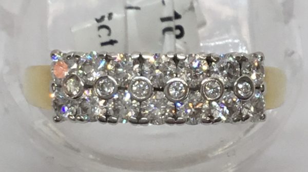 18ct Gold 3 Row Diamond Ring 0.76ct