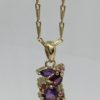 9ct Yellow Gold Pink Tourmaline Amethyst Diamond Pendant With 18" Chain