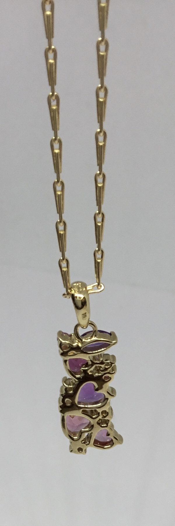 9ct Yellow Gold Pink Tourmaline Amethyst Diamond Pendant With 18" Chain - Image 2