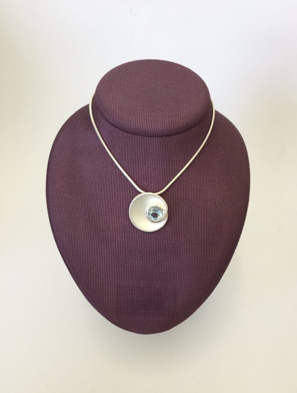 Fancy Silver Circle Blue Topaz Pendant - Image 2