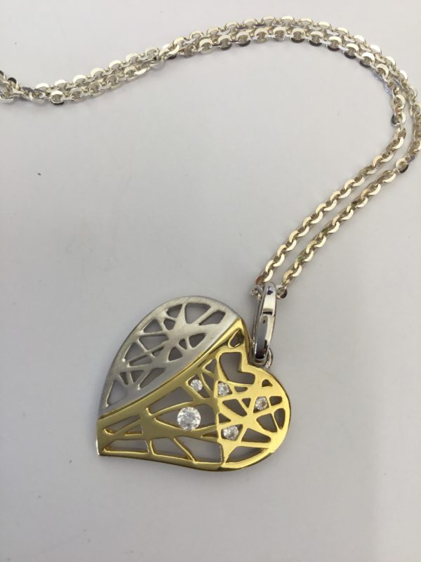 Silver CZ Heart Pendant