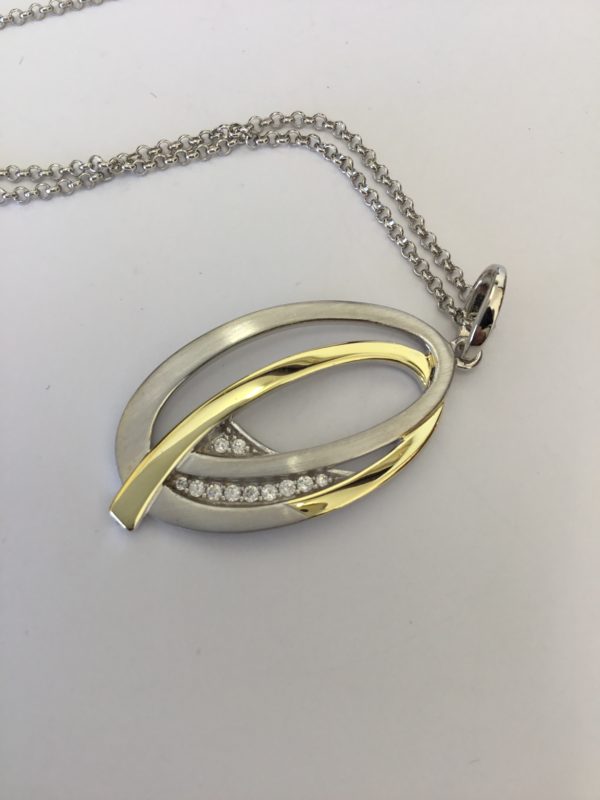 Silver CZ Oval Pendant