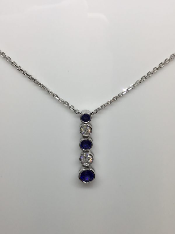 18ct White Gold Sapphire & Diamond Drop Pendant
