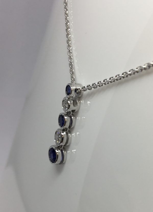 18ct White Gold Sapphire & Diamond Drop Pendant - Image 2
