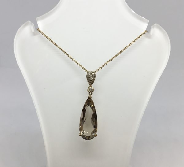 9ct Yellow Gold Drop Smokey Quartz Pendant - Image 2