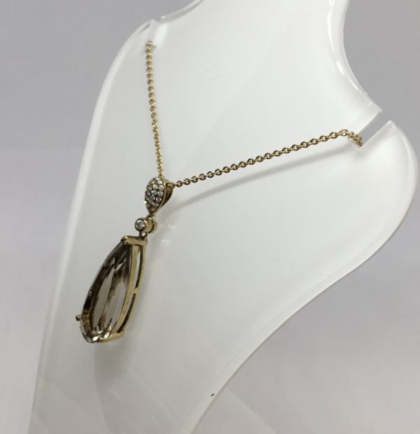 9ct Yellow Gold Drop Smokey Quartz Pendant - Image 3