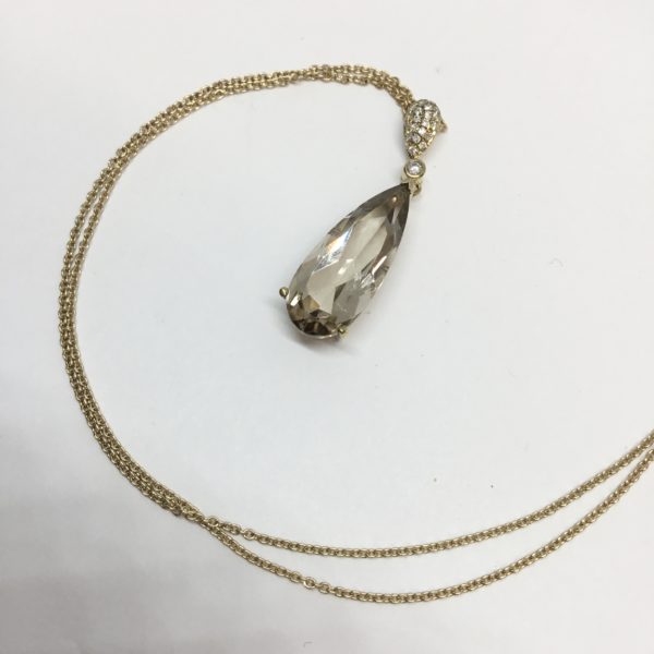 9ct Yellow Gold Drop Smokey Quartz Pendant