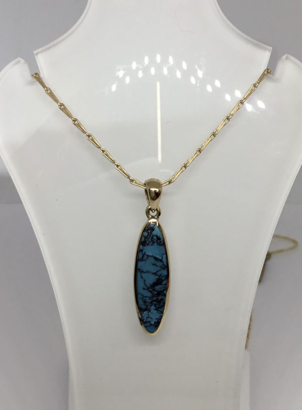 Handmade 9ct Turquoise & White Mother of Pearl Reversible Pendant