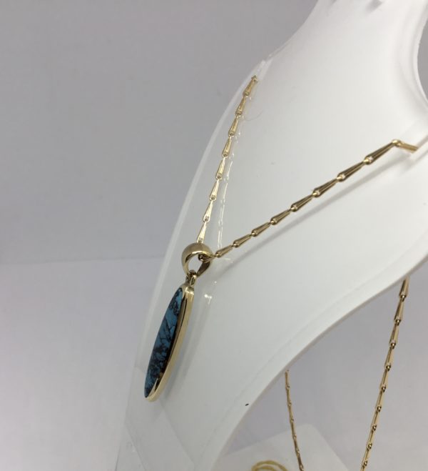 Handmade 9ct Turquoise & White Mother of Pearl Reversible Pendant - Image 4