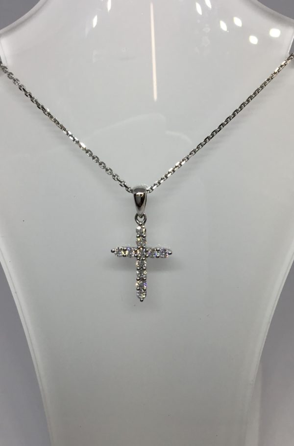 18ct White Gold Diamond Set Cross 0.25ct