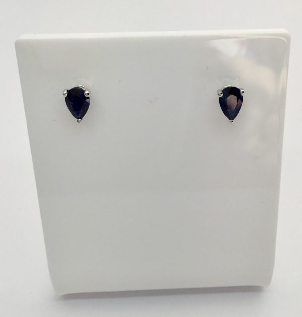 18ct White Gold Sapphire Pear Shaped Claw Stud Earrings