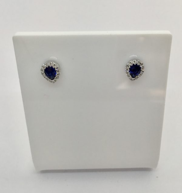 18ct White Gold Sapphire & Diamond Pear Shaped Claw Stud Earrings