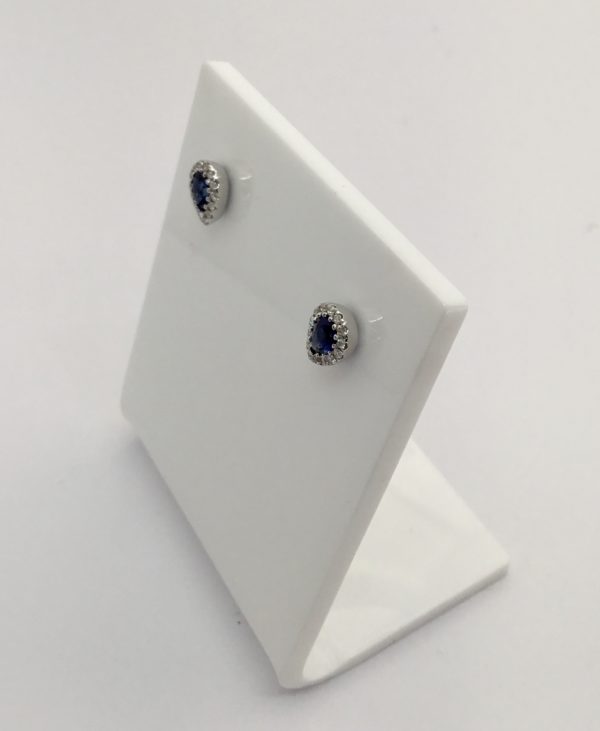18ct White Gold Sapphire & Diamond Pear Shaped Claw Stud Earrings - Image 2