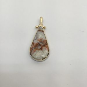 Pre Owned 9ct Yellow Gold Large Teardrop Agate Set Pendant