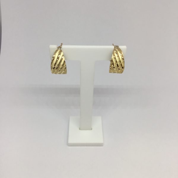 9ct Yellow Gold Patterned Huggy Style Earrings Hoops