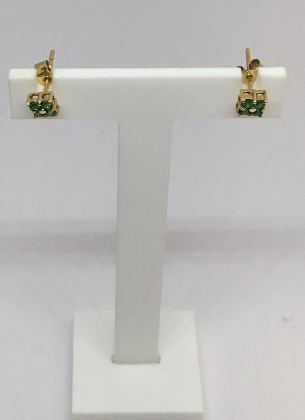 18ct Yellow Gold Emerald Cluster Stud Earrings