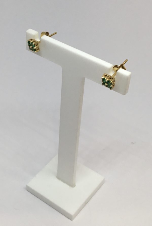 18ct Yellow Gold Emerald Cluster Stud Earrings - Image 3