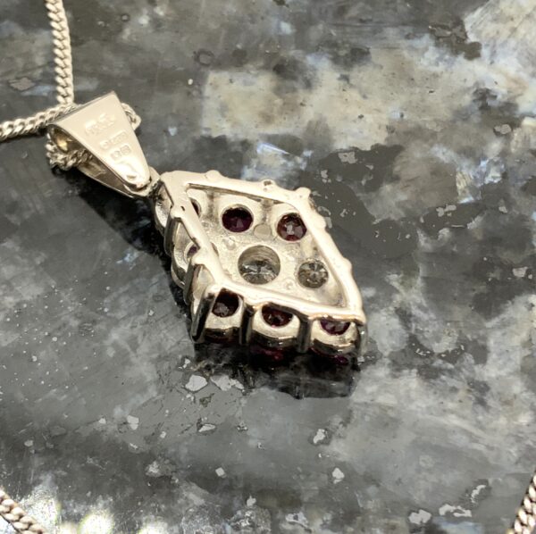 Pre-Owned 18ct White Gold Ruby & Diamond Cluster Pendant - Image 8