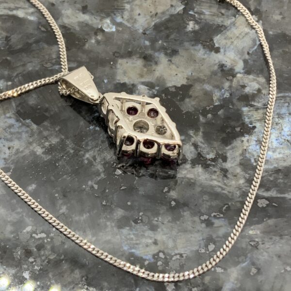 Pre-Owned 18ct White Gold Ruby & Diamond Cluster Pendant - Image 7