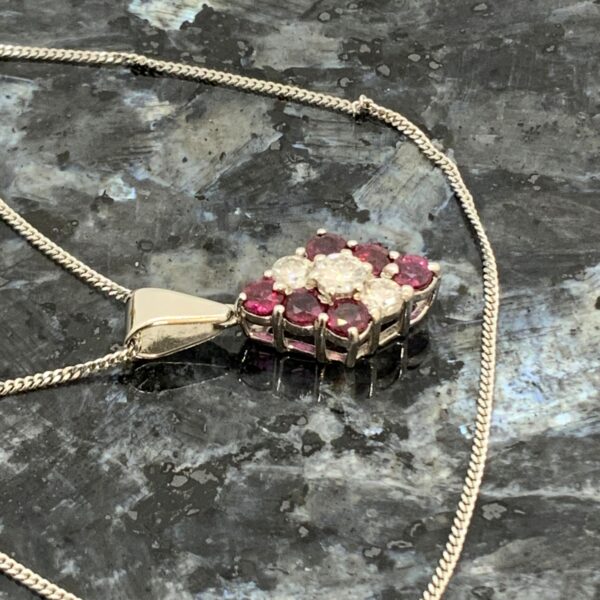 Pre-Owned 18ct White Gold Ruby & Diamond Cluster Pendant - Image 5