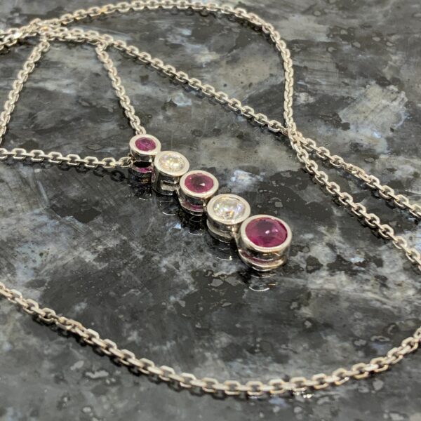 18ct White Gold Ruby & Diamond Drop Pendant