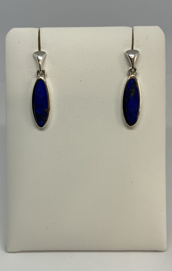 Handmade Silver Oval Lapis Drop Earrings