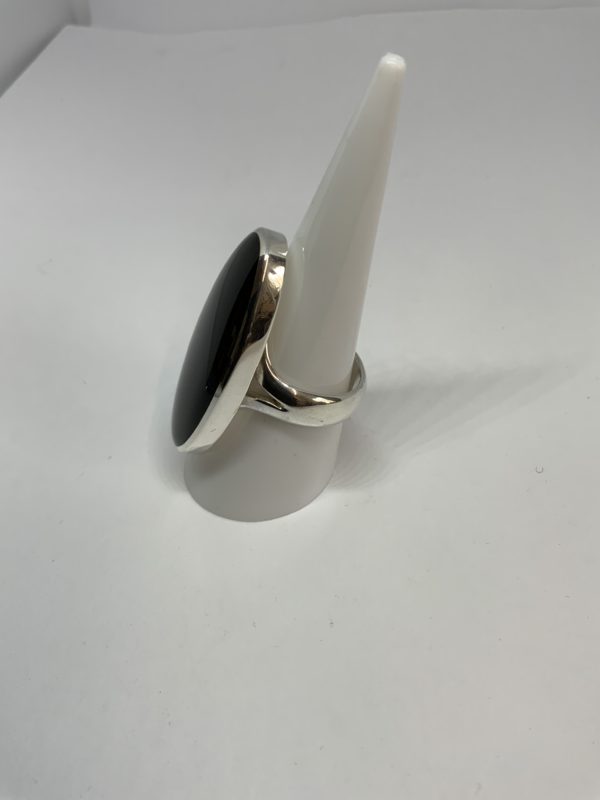 Handmade Silver Large Oval Black Onyx Dress Ring - Image 2