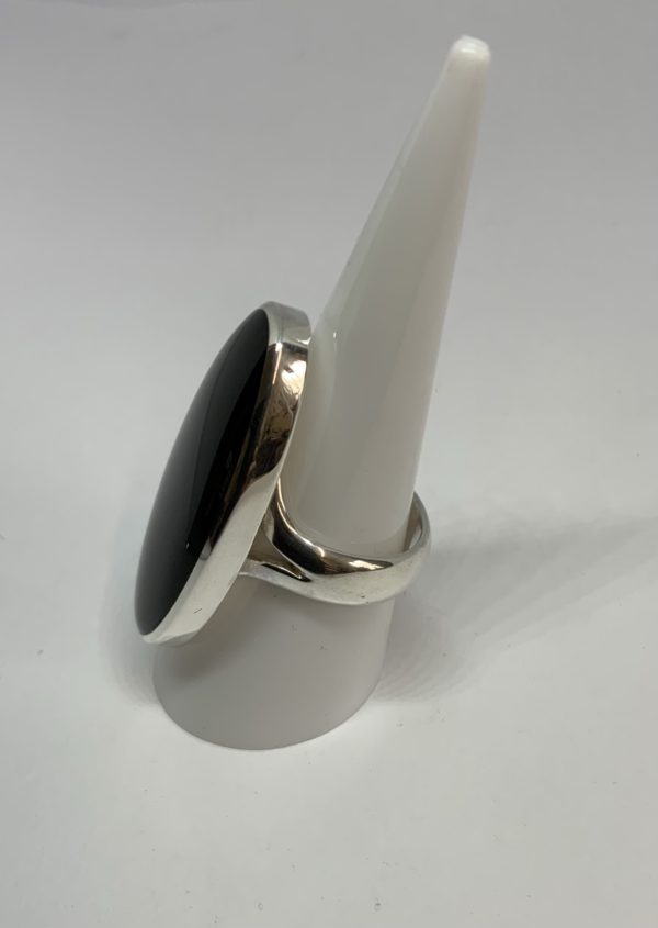 Handmade Silver Large Oval Black Onyx Dress Ring - Image 3