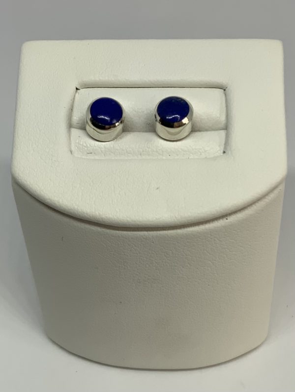 Handmade Small Silver Round Lapis Stud Earrings