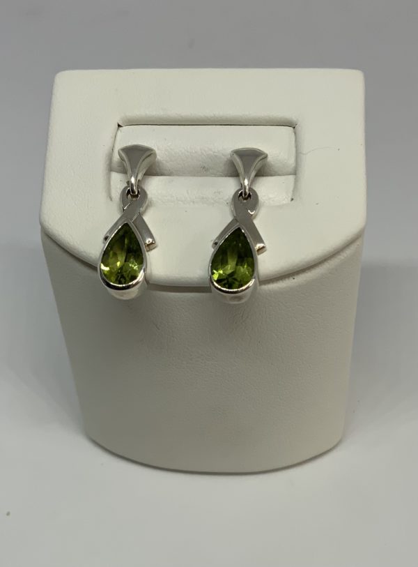 Handmade Silver Pear Shape Peridot Drop Earrings