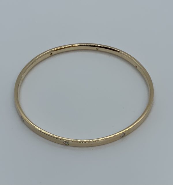 9ct Handmade Yellow Gold Solid Court Diamond Set Bangle 0.53ct - Image 2