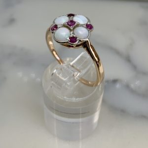 Pre-Owned Gold Opal & Ruby Cluster Ring