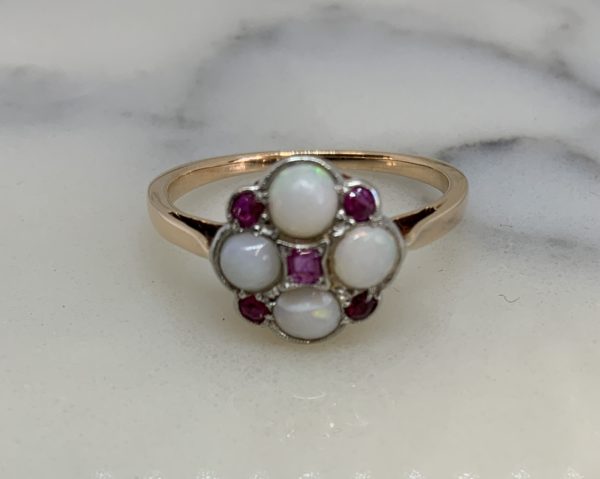 Pre-Owned Gold Opal & Ruby Cluster Ring - Image 2