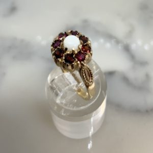 Pre-Owned Gold Opal & Garnet Cluster Ring