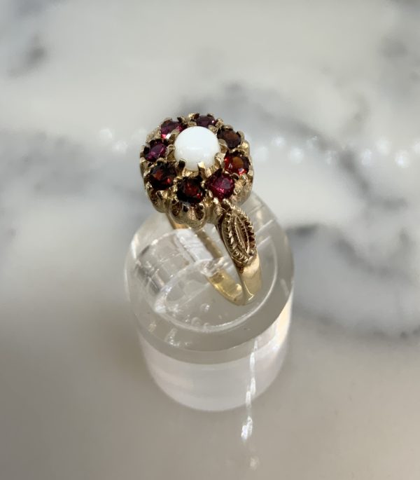 Pre-Owned Gold Opal & Garnet Cluster Ring
