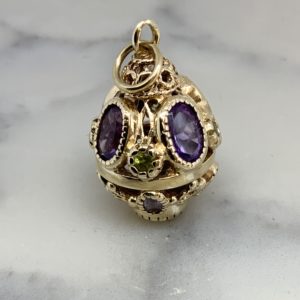 Pre Owned 9ct Yellow Gold Amethyst and Peridot Lantern Pendant